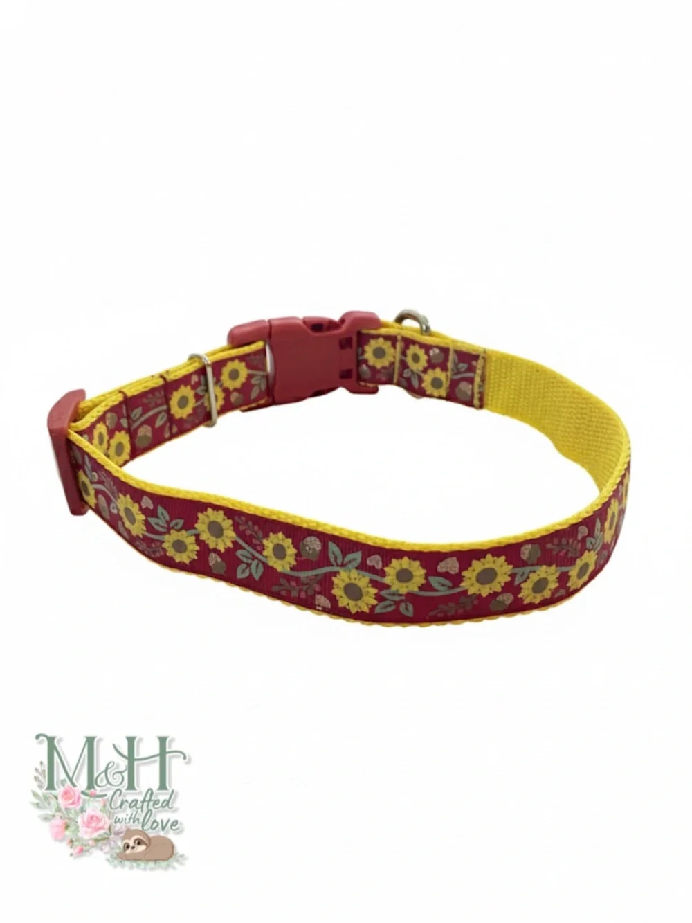 Sunflower Pattern Dog Collar - Yellow & Red